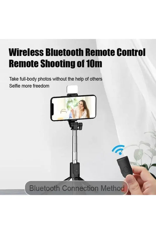 Selfie stick trepied multifunctional cu telecomandă Bluetooth & lumină LED, TL52
