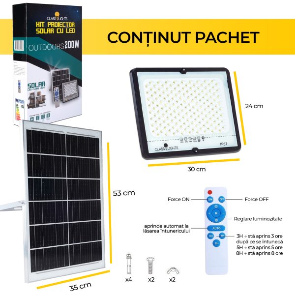 Proiector Solar LED 200W IP67 cu Panou – Iluminare Puternică Fără Curent, TL16