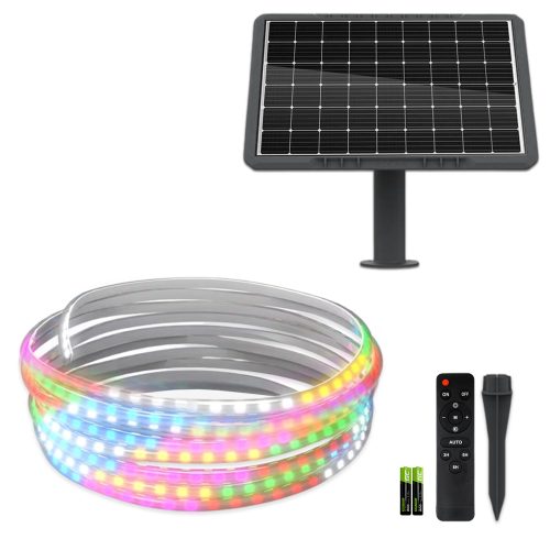 Kit Bandă LED RGB 5m cu Panou Solar 50W IP65 – Iluminat Exterior Multicolor, TL59