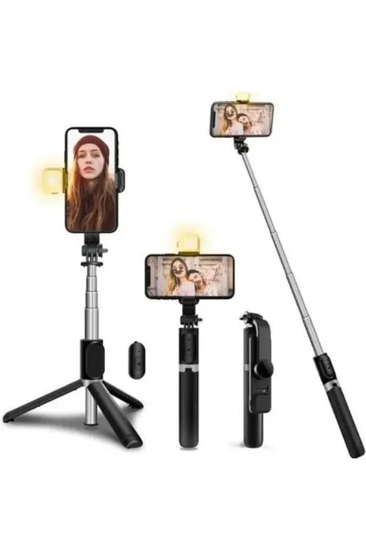 Selfie stick trepied multifunctional cu telecomandă Bluetooth & lumină LED, TL52