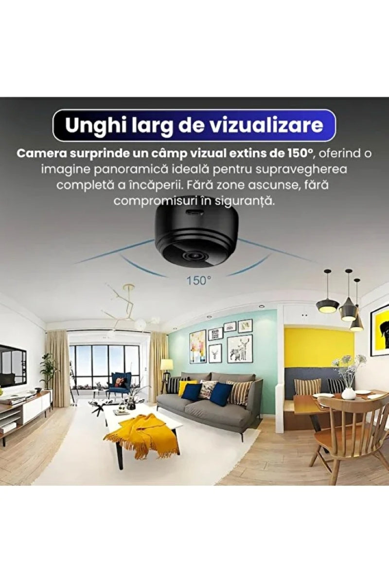 Mini Cameră WiFi A9 Full HD – Supraveghere Discretă cu Night Vision & Alertă Mișcare (150°), TL02
