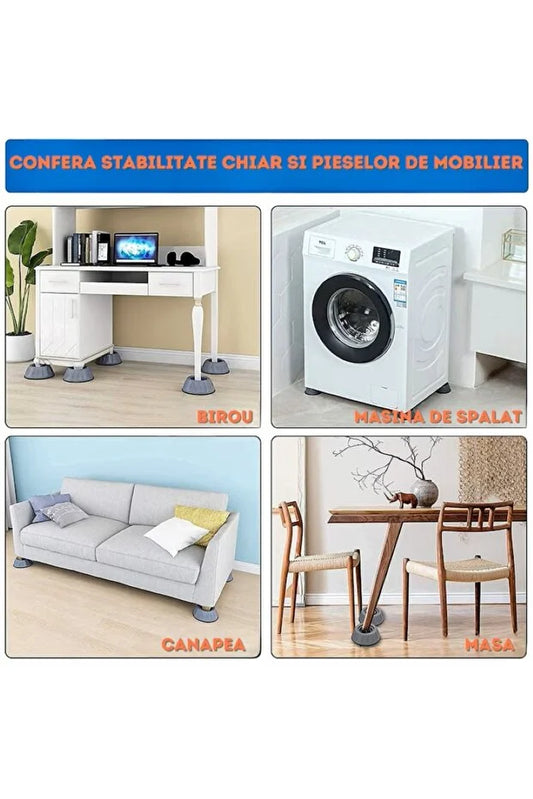 Set 4 Suporți Anti-Vibrații – Reduce Zgomotul, Protejează Podeaua, Antiderapant, TL12