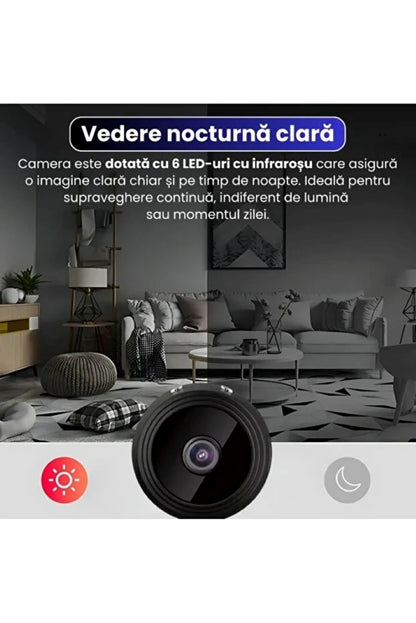 Mini Cameră WiFi A9 Full HD – Supraveghere Discretă cu Night Vision & Alertă Mișcare (150°), TL02