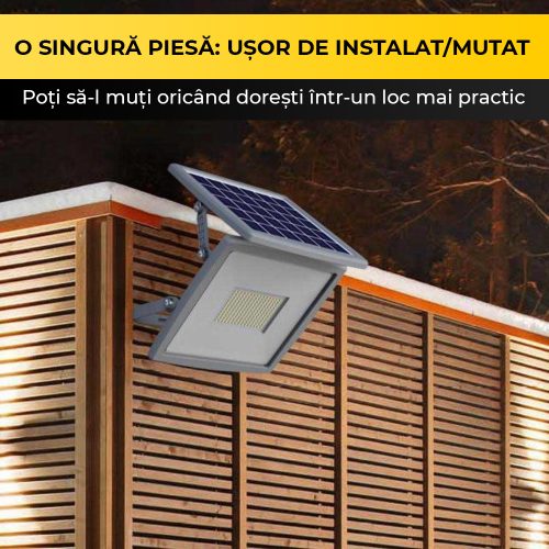 Proiector solar LED 100W – iluminat exterior/interior cu panou solar și telecomandă, TL55