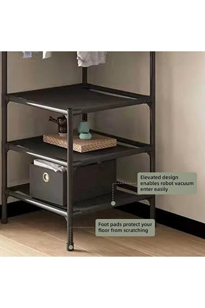 Suport de colț pentru haine 3 rafturi & 4 cârlige duble – organizator baie/dressing negru, TL34