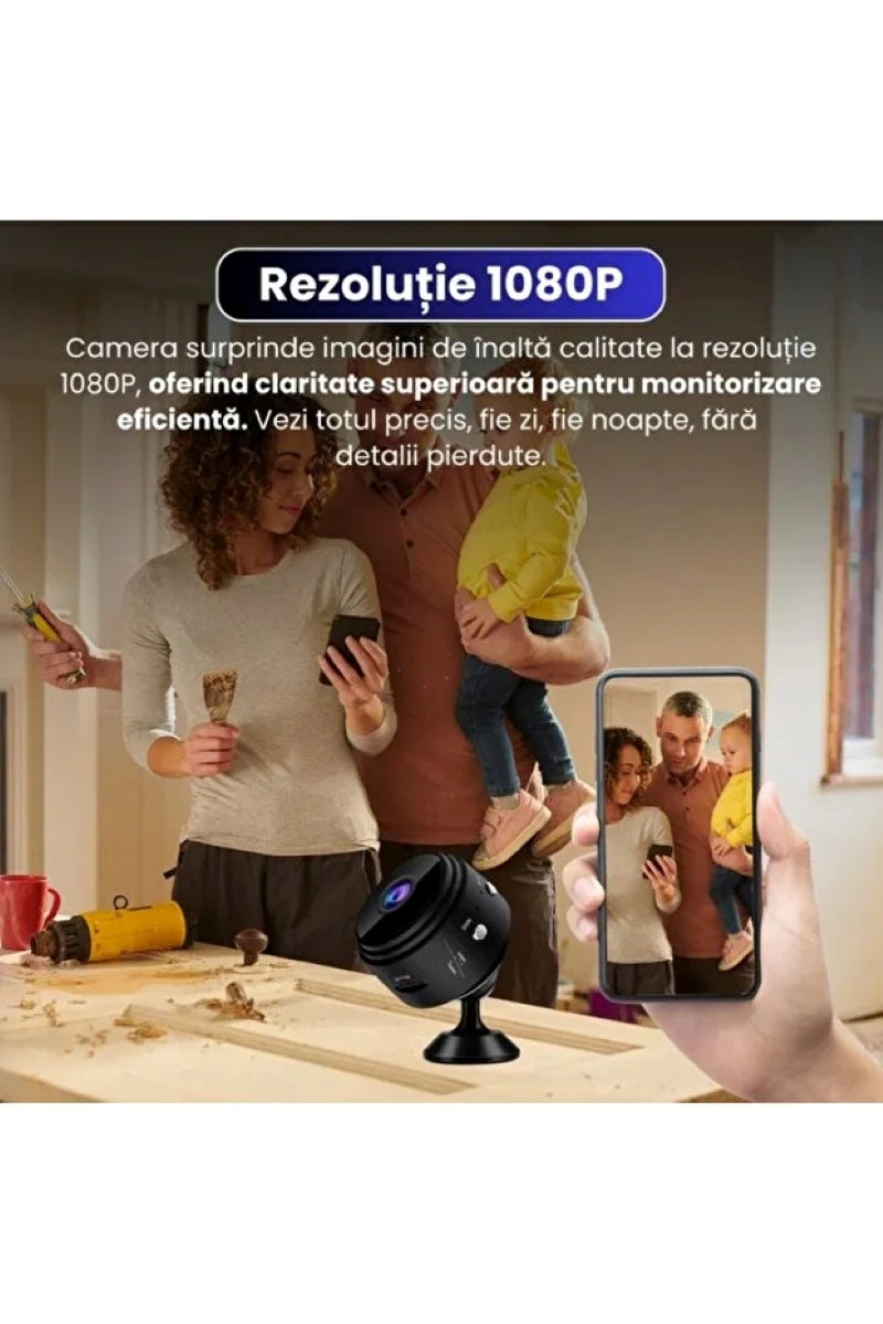 Mini Cameră WiFi A9 Full HD – Supraveghere Discretă cu Night Vision & Alertă Mișcare (150°), TL02
