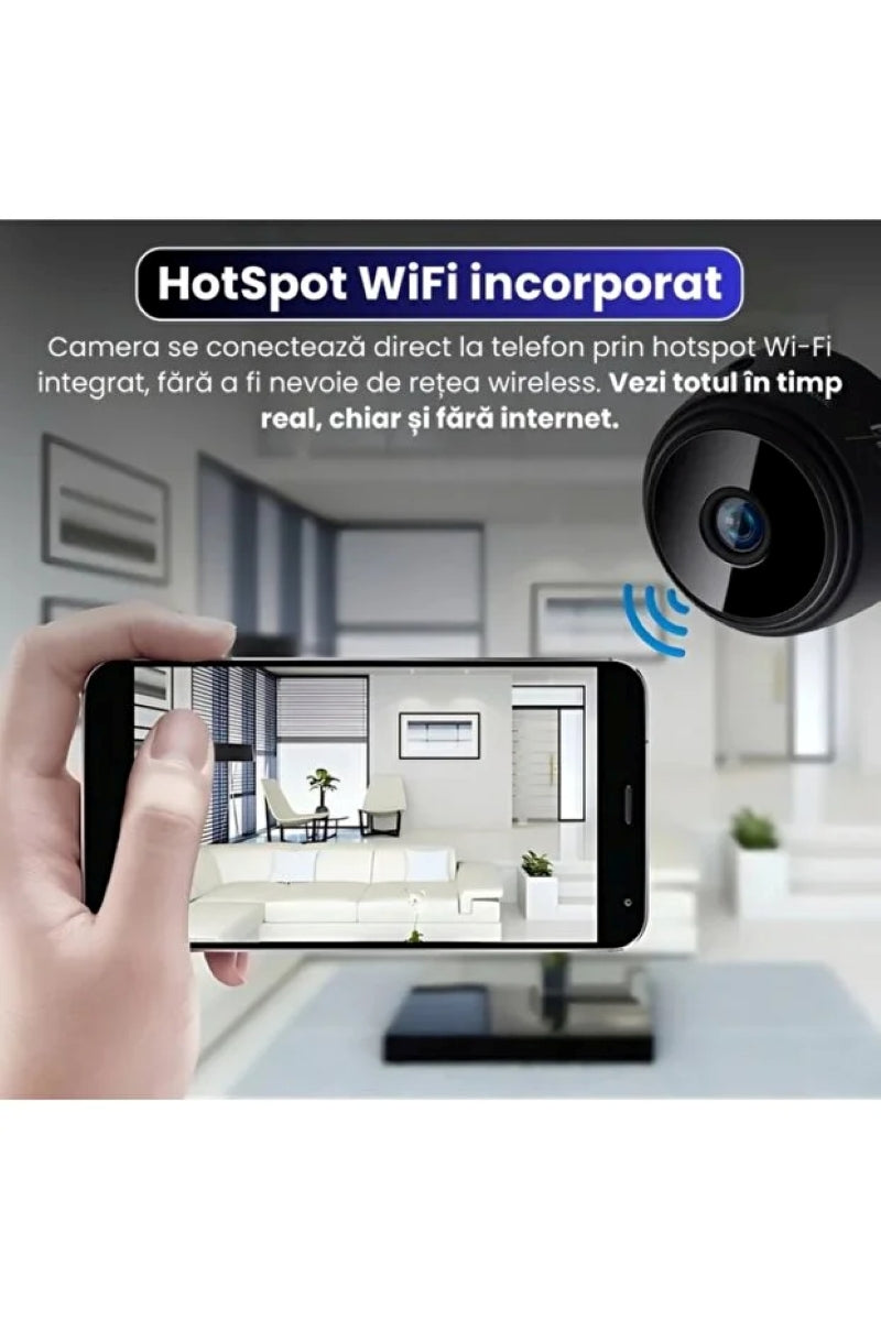 Mini Cameră WiFi A9 Full HD – Supraveghere Discretă cu Night Vision & Alertă Mișcare (150°), TL02