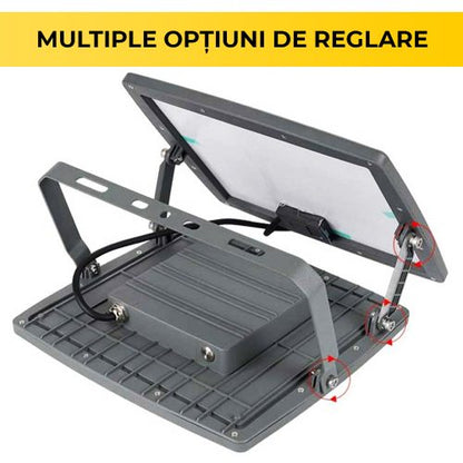 Proiector solar LED 100W – iluminat exterior/interior cu panou solar și telecomandă, TL55